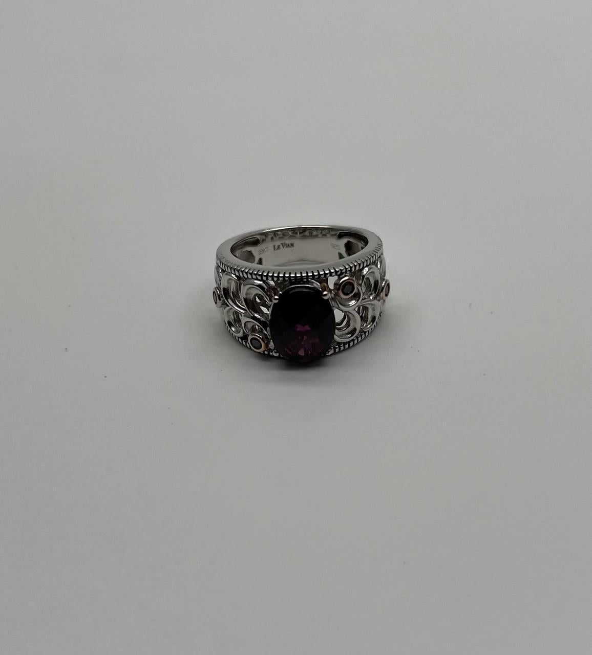 dark red garnet 14k white gold statement sculptural grooves waves fleur ring