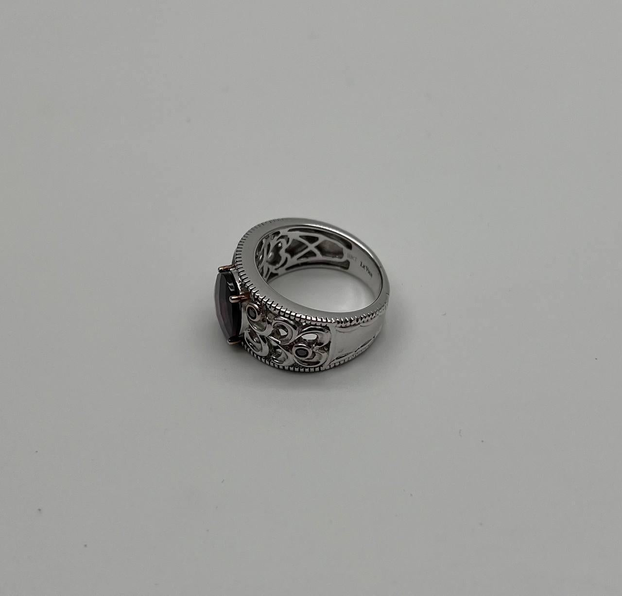 Dark Red Garnet 14k White Gold Statement Sculptural Grooves Waves Fleur Ring