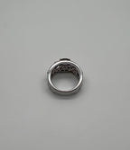 Dark Red Garnet 14k White Gold Statement Sculptural Grooves Waves Fleur Ring
