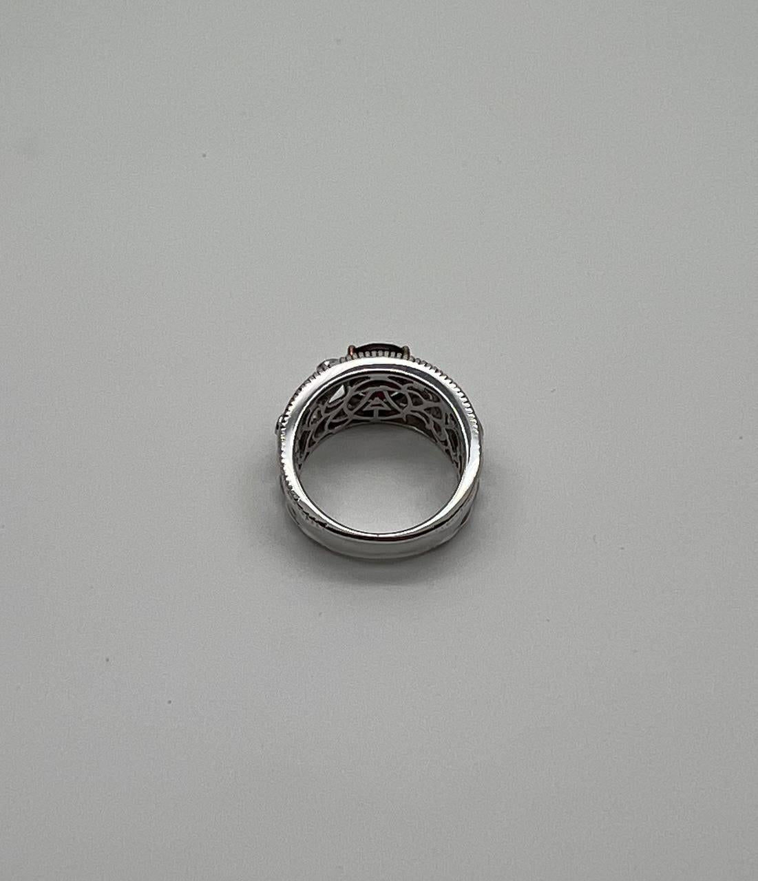 Dark Red Garnet 14k White Gold Statement Sculptural Grooves Waves Fleur Ring