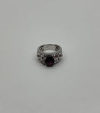 Dark Red Garnet 14k White Gold Statement Sculptural Grooves Waves Fleur Ring