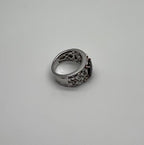 Dark Red Garnet 14k White Gold Statement Sculptural Grooves Waves Fleur Ring