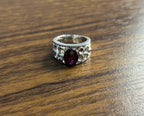 Dark Red Garnet 14k White Gold Statement Sculptural Grooves Waves Fleur Ring