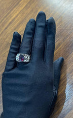 Dark Red Garnet 14k White Gold Statement Sculptural Grooves Waves Fleur Ring
