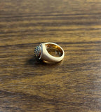 White Diamond Cluster Halo Pave Set 14K Yellow Gold Brushed Finish Band Ring