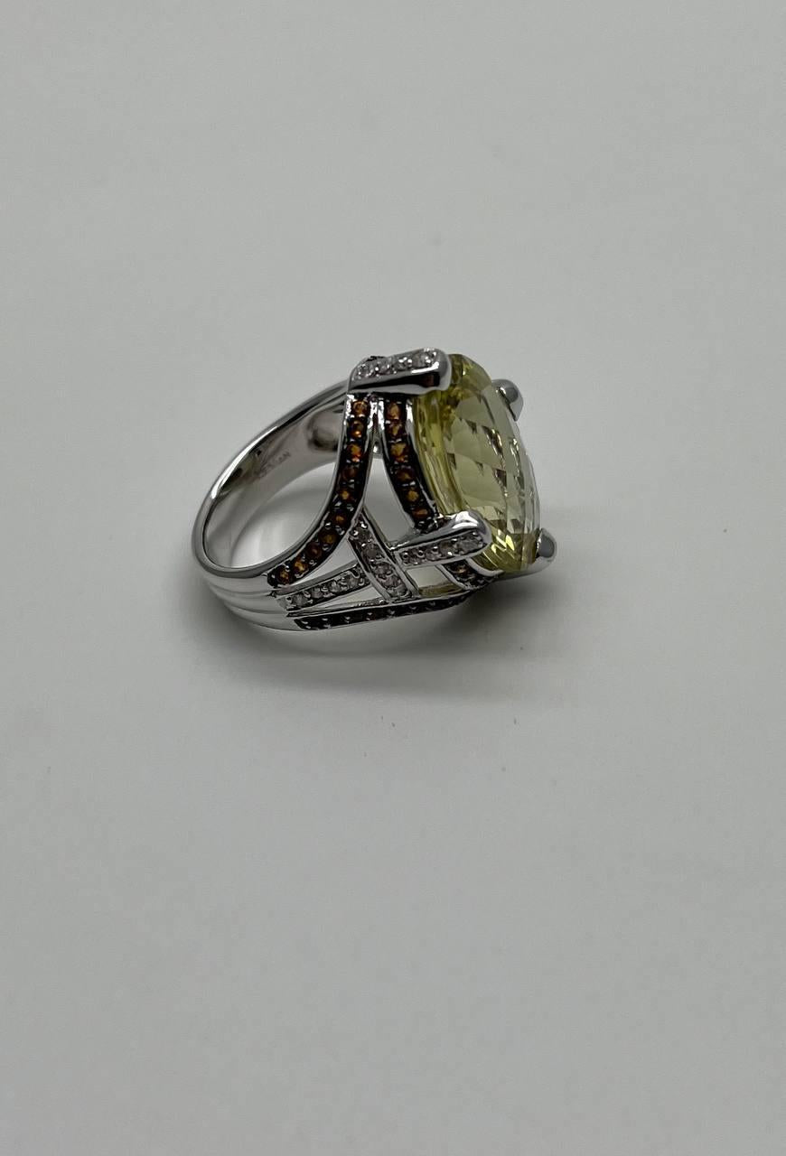 oval light yellow lemon quartz sapphire prong halo diamonds 18k white gold ring