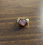 Pink Translucent Mother of Pearl Black Diamonds Halo 14K Rose Gold Cocktail Ring