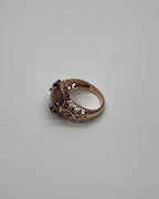 Pink Translucent Mother of Pearl Black Diamonds Halo 14K Rose Gold Cocktail Ring