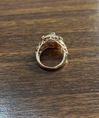 Pink Translucent Mother of Pearl Black Diamonds Halo 14K Rose Gold Cocktail Ring