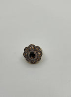 Smoky Brown Quartz Champagne White Diamonds Halo 14K Yellow Gold Statement Ring