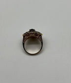 Smoky Brown Quartz Champagne White Diamonds Halo 14K Yellow Gold Statement Ring