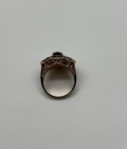 Smoky Brown Quartz Champagne White Diamonds Halo 14K Yellow Gold Statement Ring