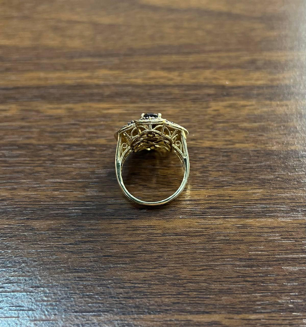 Smoky Brown Quartz Champagne White Diamonds Halo 14K Yellow Gold Statement Ring