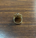 Smoky Brown Quartz Champagne White Diamonds Halo 14K Yellow Gold Statement Ring