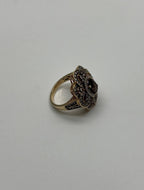 Smoky Brown Quartz Champagne White Diamonds Halo 14K Yellow Gold Statement Ring