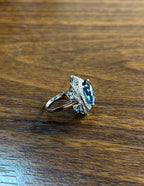 Large Oval London Blue Topaz Diamond Pave Halo 14K White Gold Ring