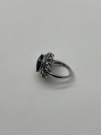 Large Oval London Blue Topaz Diamond Pave Halo 14K White Gold Ring