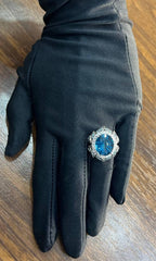 Large Oval London Blue Topaz Diamond Pave Halo 14K White Gold Ring