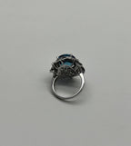 Large Oval London Blue Topaz Diamond Pave Halo 14K White Gold Ring