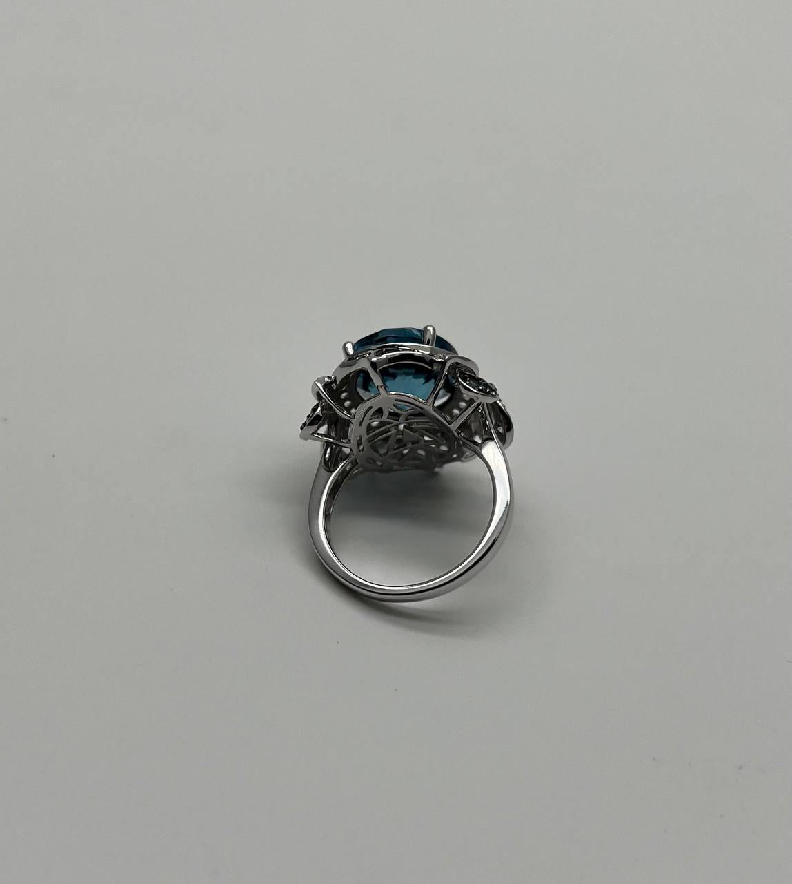 large oval london blue topaz diamond pave halo 14k white gold ring