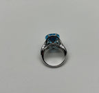 Oval Cut Blue Topaz Intertwining Sapphire Diamond Halo White Gold Statement Ring
