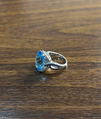 Oval Cut Blue Topaz Intertwining Sapphire Diamond Halo White Gold Statement Ring