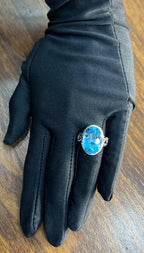 Oval Cut Blue Topaz Intertwining Sapphire Diamond Halo White Gold Statement Ring