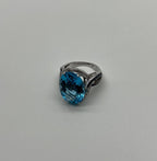 Oval Cut Blue Topaz Intertwining Sapphire Diamond Halo White Gold Statement Ring