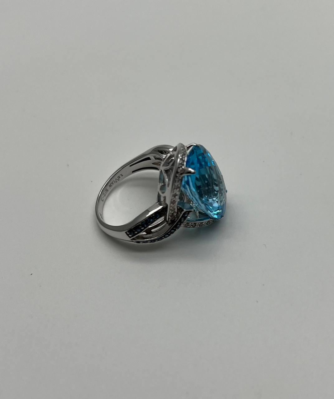 Oval Cut Blue Topaz Intertwining Sapphire Diamond Halo White Gold Statement Ring