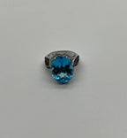 Oval Cut Blue Topaz Intertwining Sapphire Diamond Halo White Gold Statement Ring