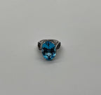 Oval Cut Blue Topaz Intertwining Sapphire Diamond Halo White Gold Statement Ring