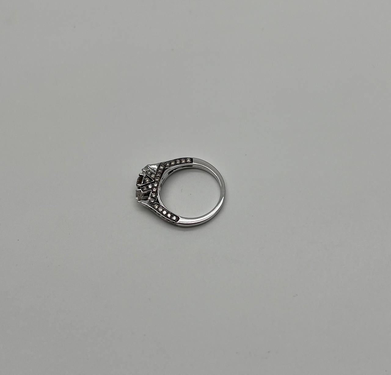 Brown Chocolate Diamond White Diamonds Pave Set 14K White Gold Statement Ring