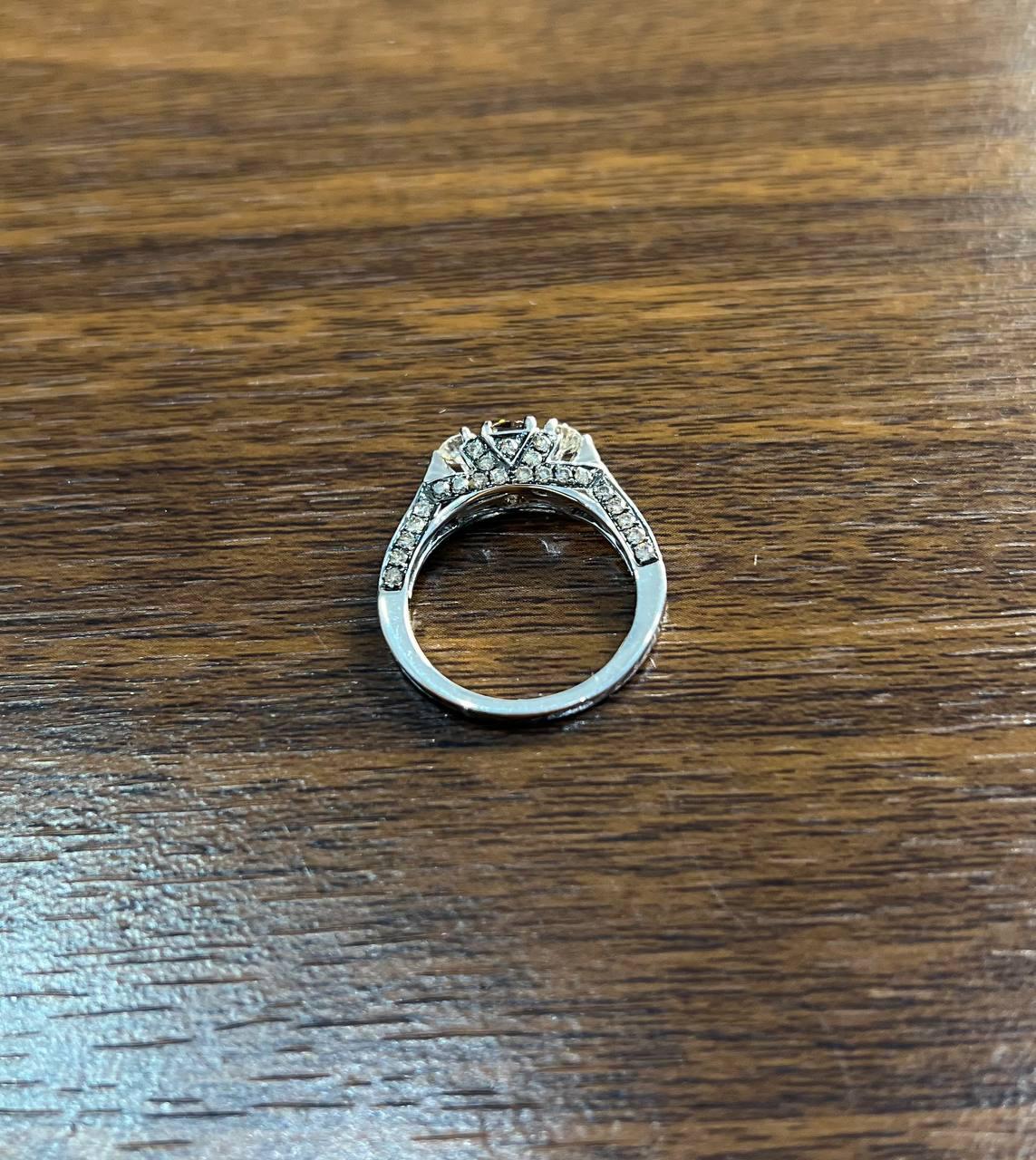 Brown Chocolate Diamond White Diamonds Pave Set 14K White Gold Statement Ring