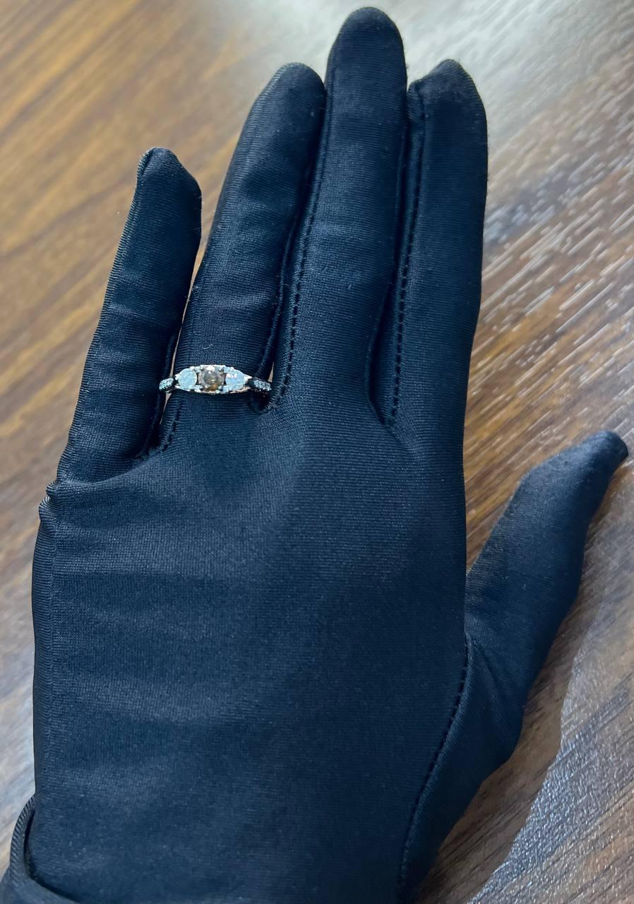 Brown Chocolate Diamond White Diamonds Pave Set 14K White Gold Statement Ring