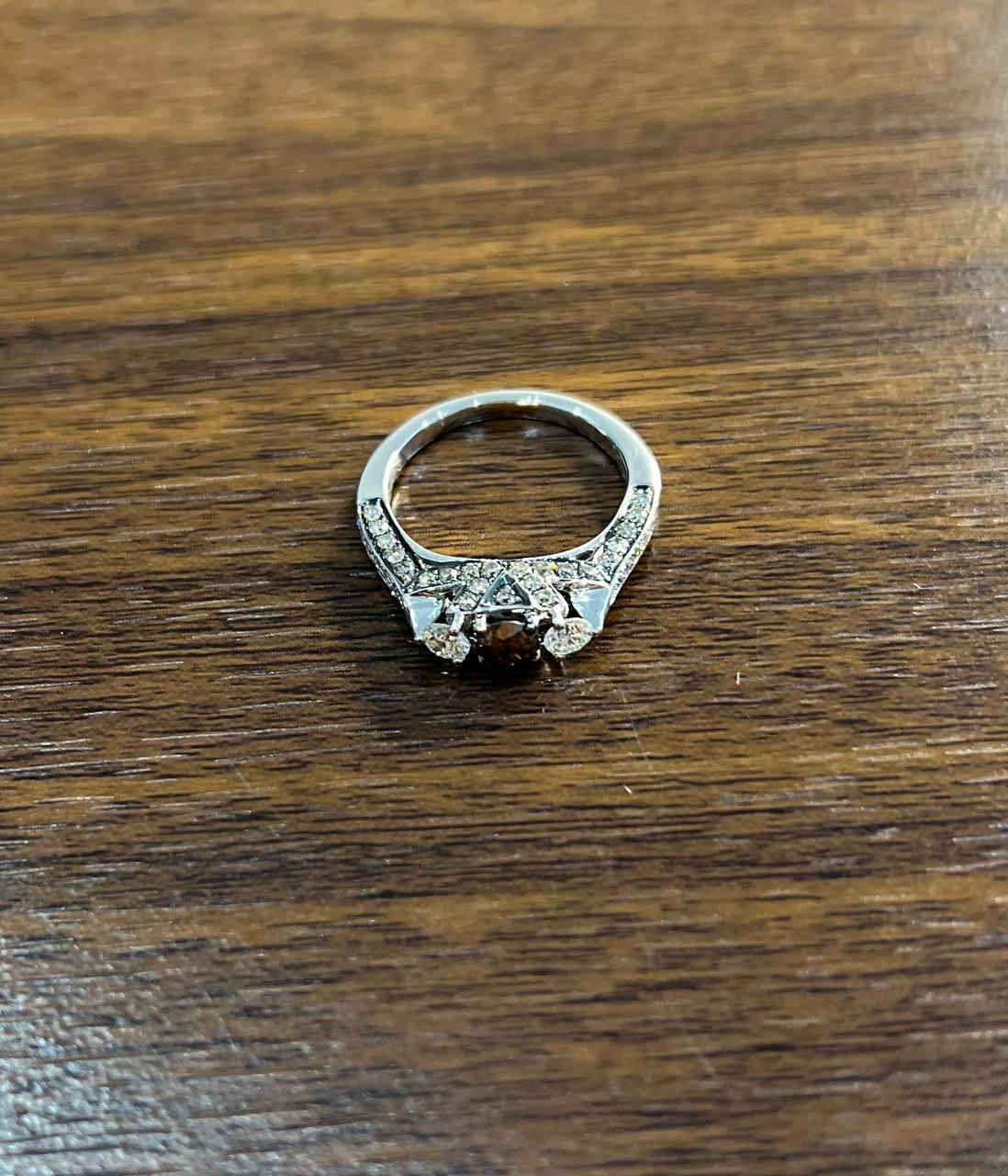 Brown Chocolate Diamond White Diamonds Pave Set 14K White Gold Statement Ring