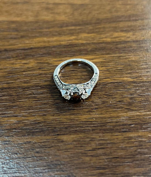 Brown Chocolate Diamond White Diamonds Pave Set 14K White Gold Statement Ring