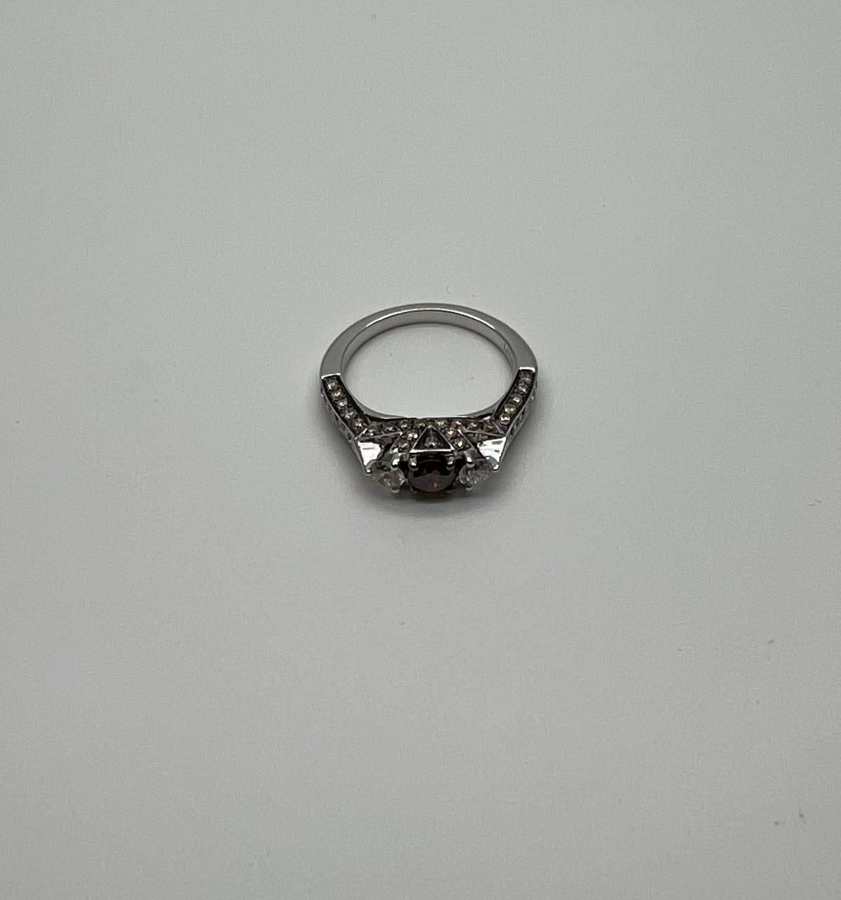 Brown Chocolate Diamond White Diamonds Pave Set 14K White Gold Statement Ring