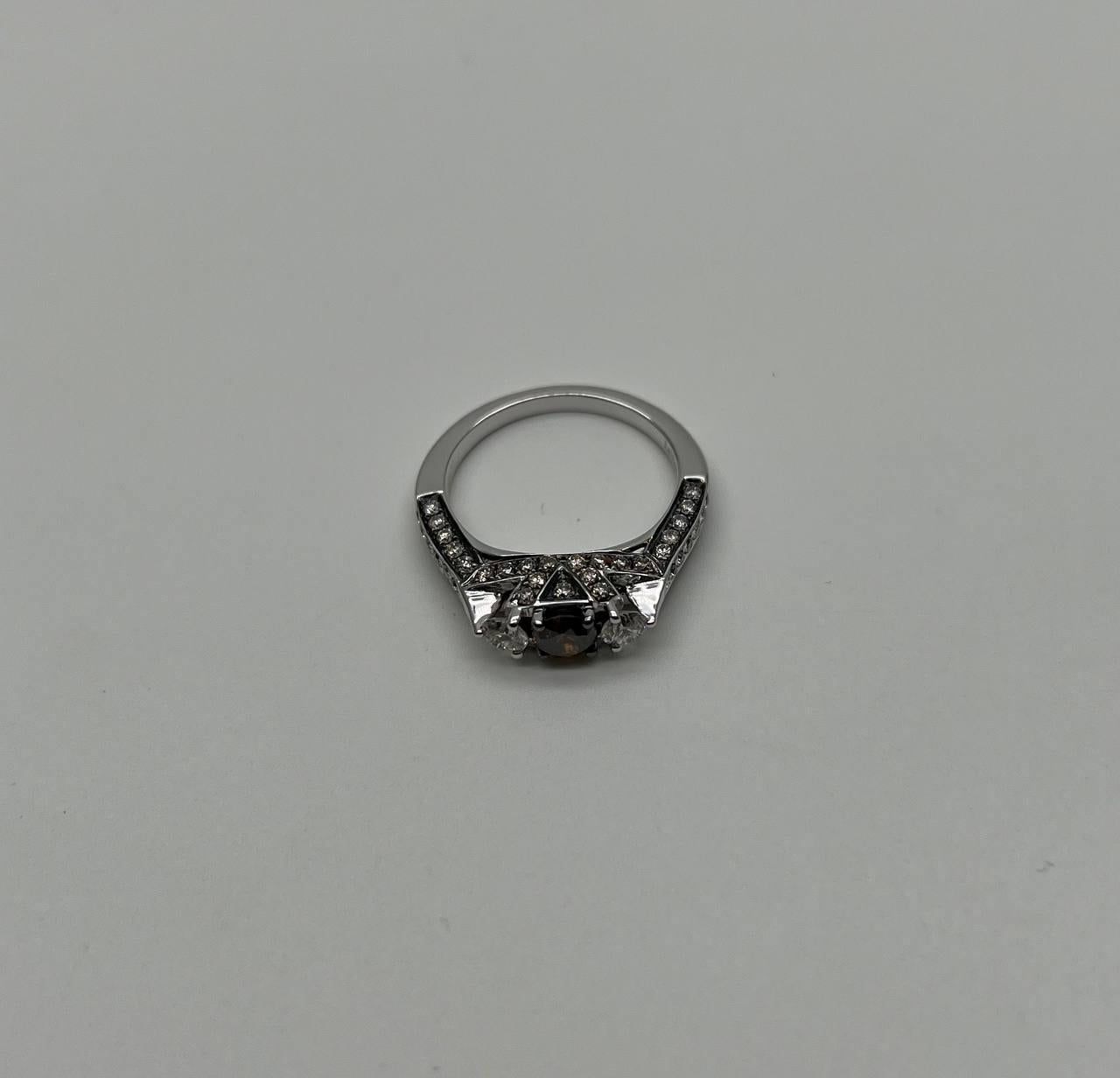 Brown Chocolate Diamond White Diamonds Pave Set 14K White Gold Statement Ring