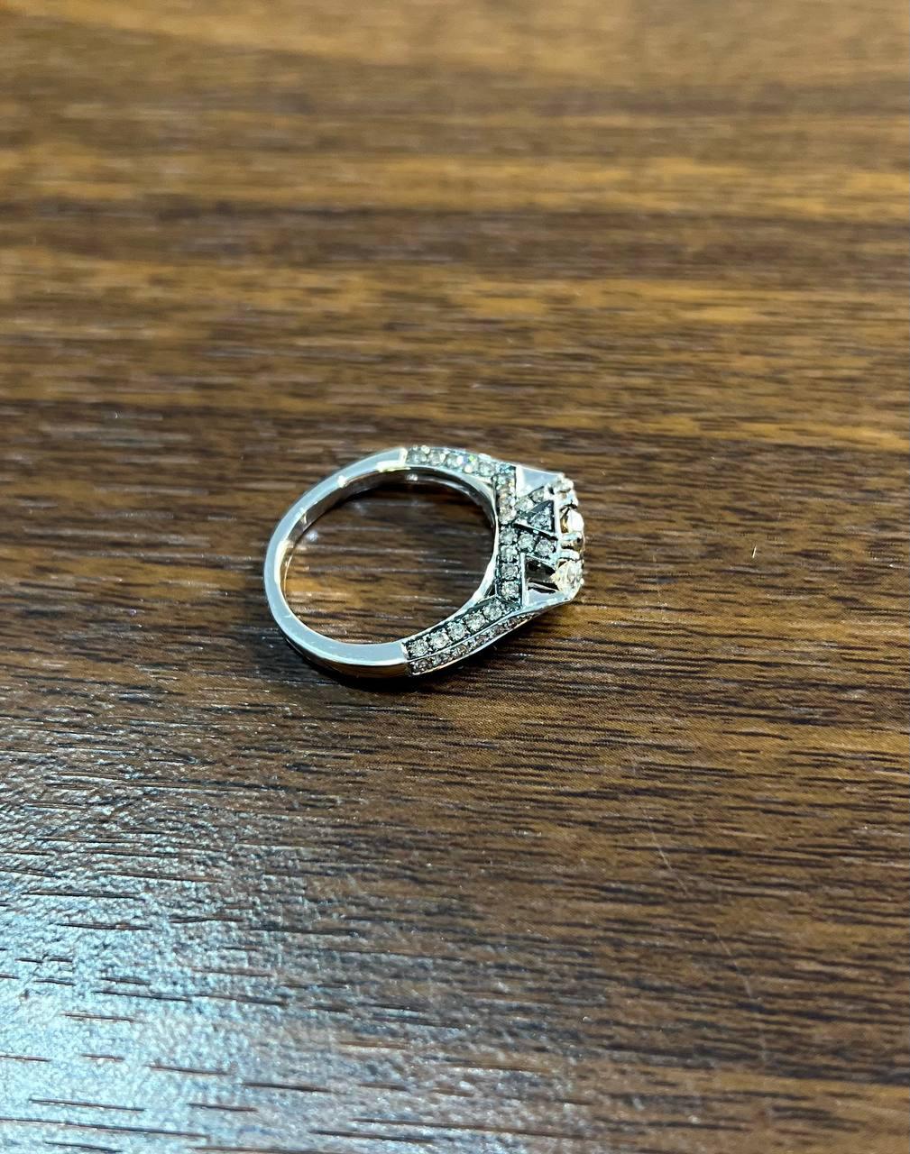Brown Chocolate Diamond White Diamonds Pave Set 14K White Gold Statement Ring