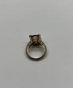 Oval Cut Brown Smoky Quartz Diamond 14K Yellow Gold Sculptural Shield Ring