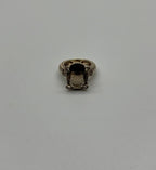 Oval Cut Brown Smoky Quartz Diamond 14K Yellow Gold Sculptural Shield Ring