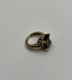 Oval Cut Brown Smoky Quartz Diamond 14K Yellow Gold Sculptural Shield Ring