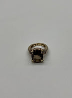 Oval Cut Brown Smoky Quartz Diamond 14K Yellow Gold Sculptural Shield Ring