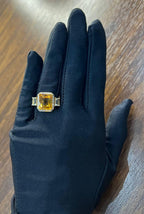 Rectangular Orange Citrine Diamond Halo Quartz Sides 18K Gold Statement Ring