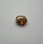 Rectangular Orange Citrine Diamond Halo Quartz Sides 18K Gold Statement Ring