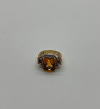 Rectangular Orange Citrine Diamond Halo Quartz Sides 18K Gold Statement Ring