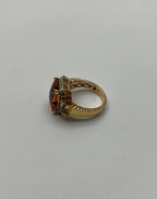 Rectangular Orange Citrine Diamond Halo Quartz Sides 18K Gold Statement Ring