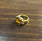 Rectangular Orange Citrine Diamond Halo Quartz Sides 18K Gold Statement Ring