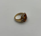 Rectangular Orange Citrine Diamond Halo Quartz Sides 18K Gold Statement Ring