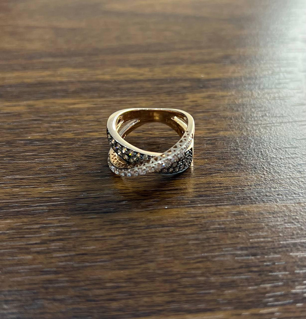 Intertwined Pave-Set White Champagne Diamonds 14K Rose Gold Statement Ring